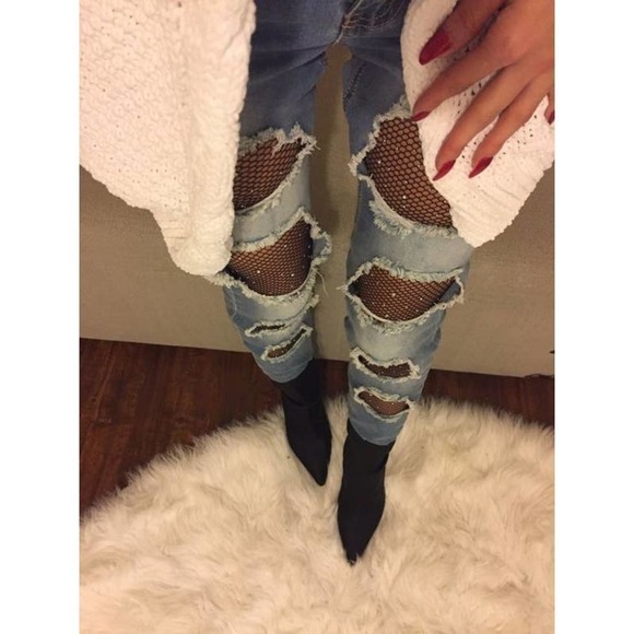 Iridescent Rhinestone Fishnet tights - Picture 4 of 6